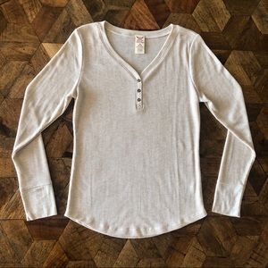 Faded Glory Long Sleeve Cream Henley Shirt: Medium